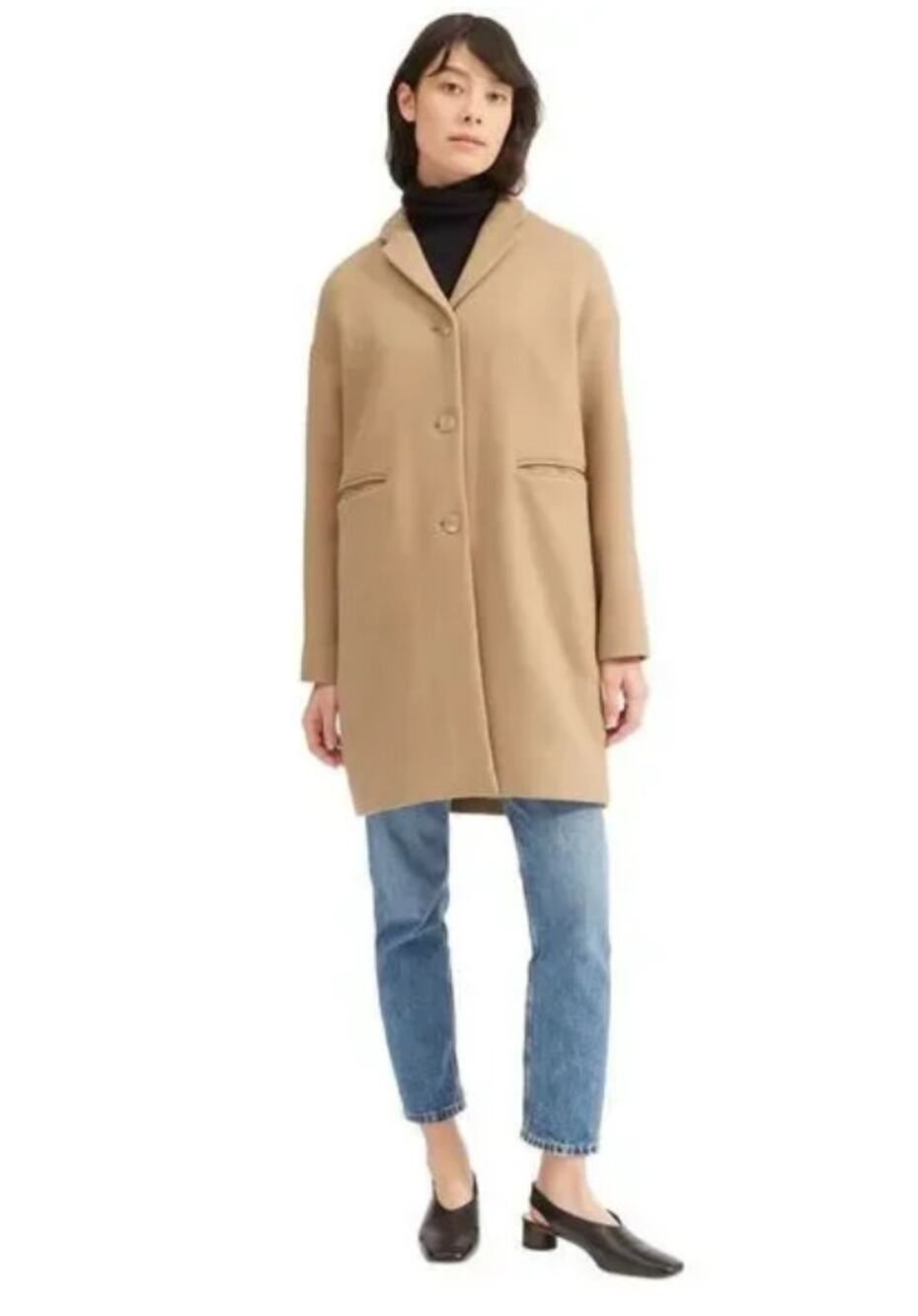 NWOT Everlane The ReWool Cocoon Coat Camel Tan Wool Blend Overcoat Womens 0